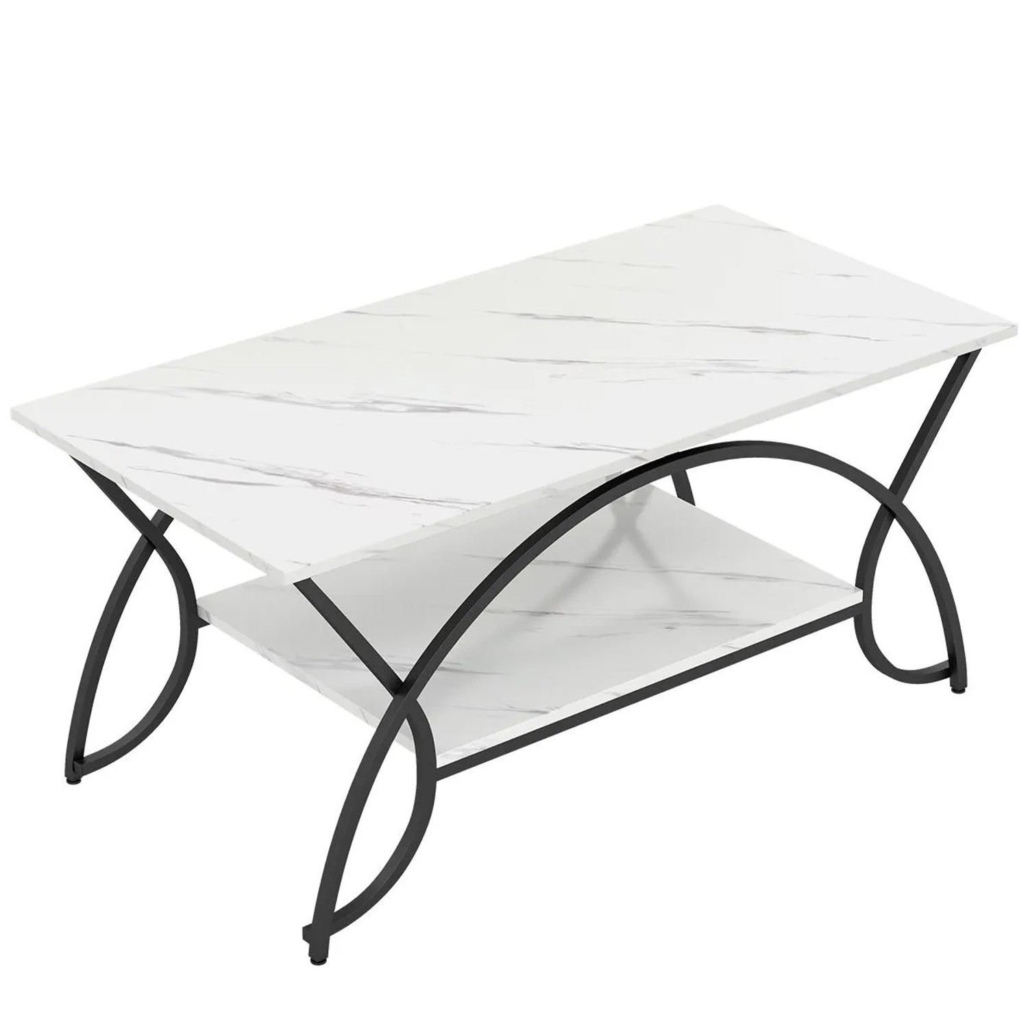 Costway Couchtisch Marmor Optik Metallgestell Schwarz-Weiß günstig online kaufen