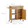 Mobiler Bambus Küchenwagen mit heller Marmorplatte, 2 Schubladen, offenem Regal und Schrank. HxBxT 85,5x89,5x36 cm.