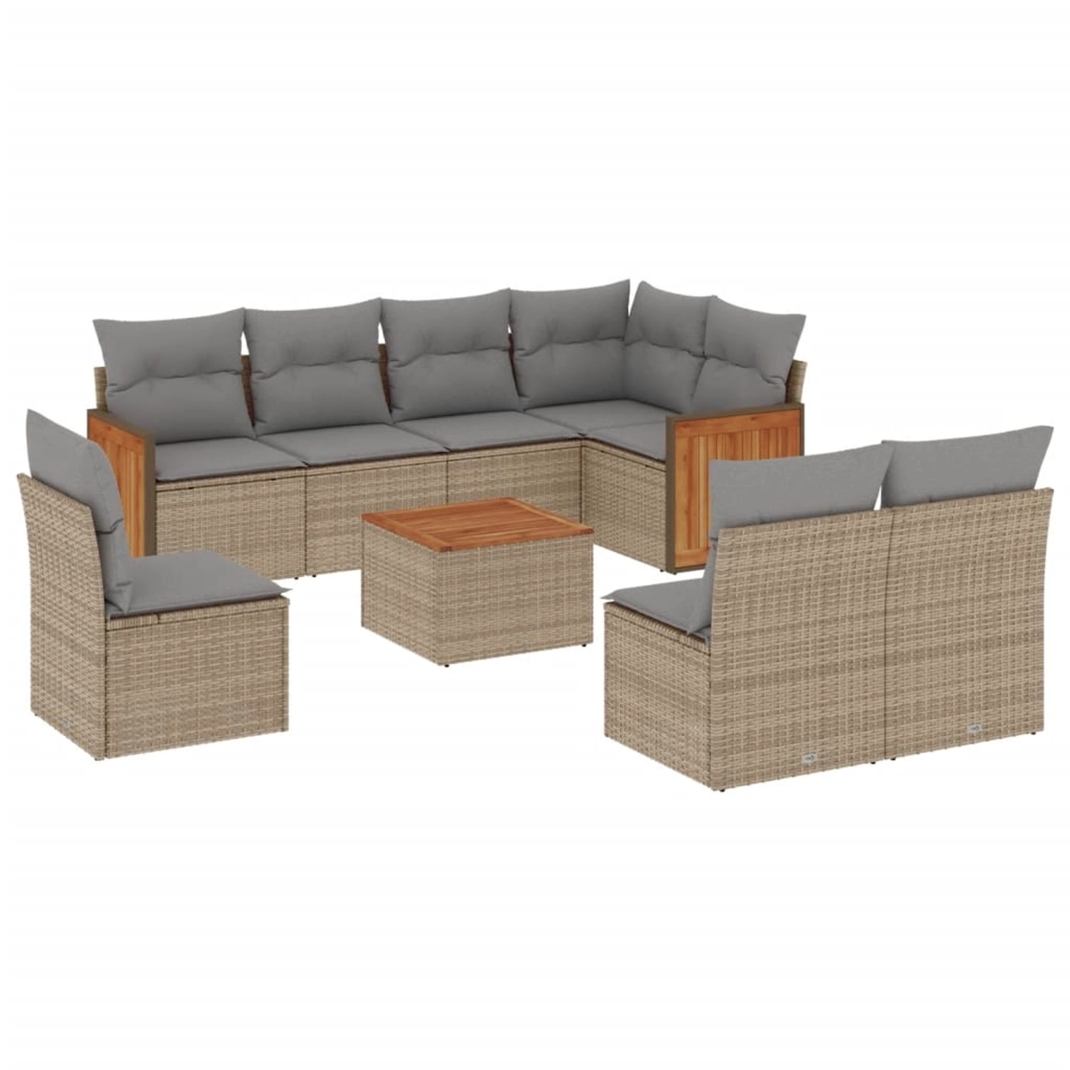 vidaXL 9-Tlg Garten-Sofagarnitur mit Kissen Beige Poly Rattan 3227732 günstig online kaufen
