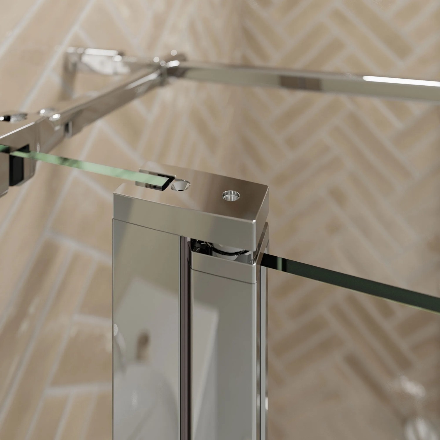 Detailaufnahme Breuer Elana 2.0 Drehtür mit eckigen Profilen in Alu-Chrom, Duschtür.