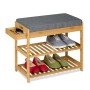 Relaxdays Schuhbank Bambus Natur Grau Gepolstert mit Schublade 49 cm x 55 cm x 30 cm 3,8 kg