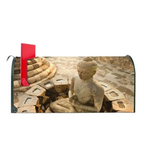 Grüner US Briefkasten mit Buddha Motiv. Amerikanischer Postkasten für Wand- oder Standmontage.