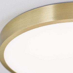 Nahaufnahme: Runde LED Deckenleuchte Orion in Antik-Optik, warmweißes Licht.