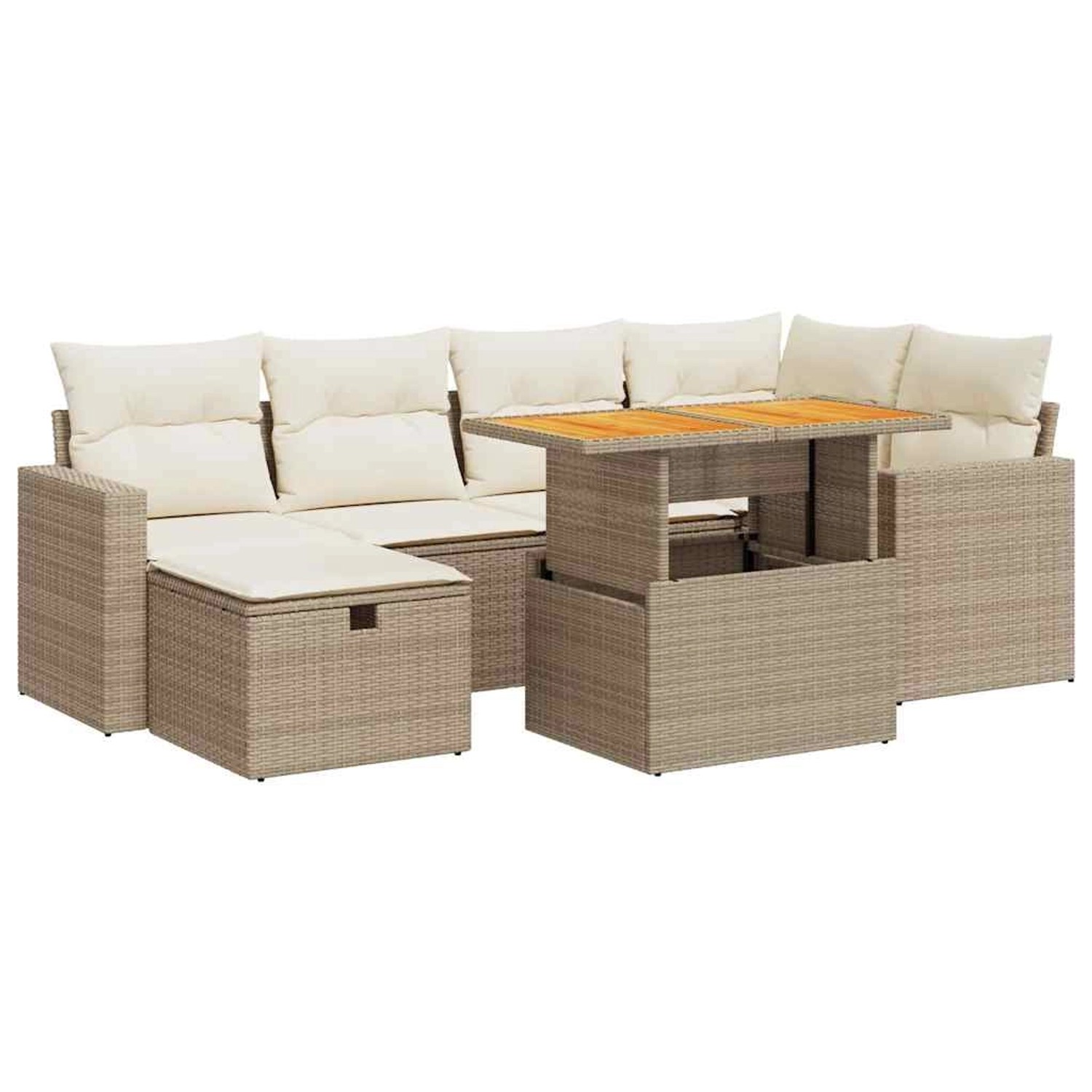 vidaXL 8-Tlg Garten-Sofagarnitur mit Kissen Beige Poly Rattan Akazie 332800 günstig online kaufen