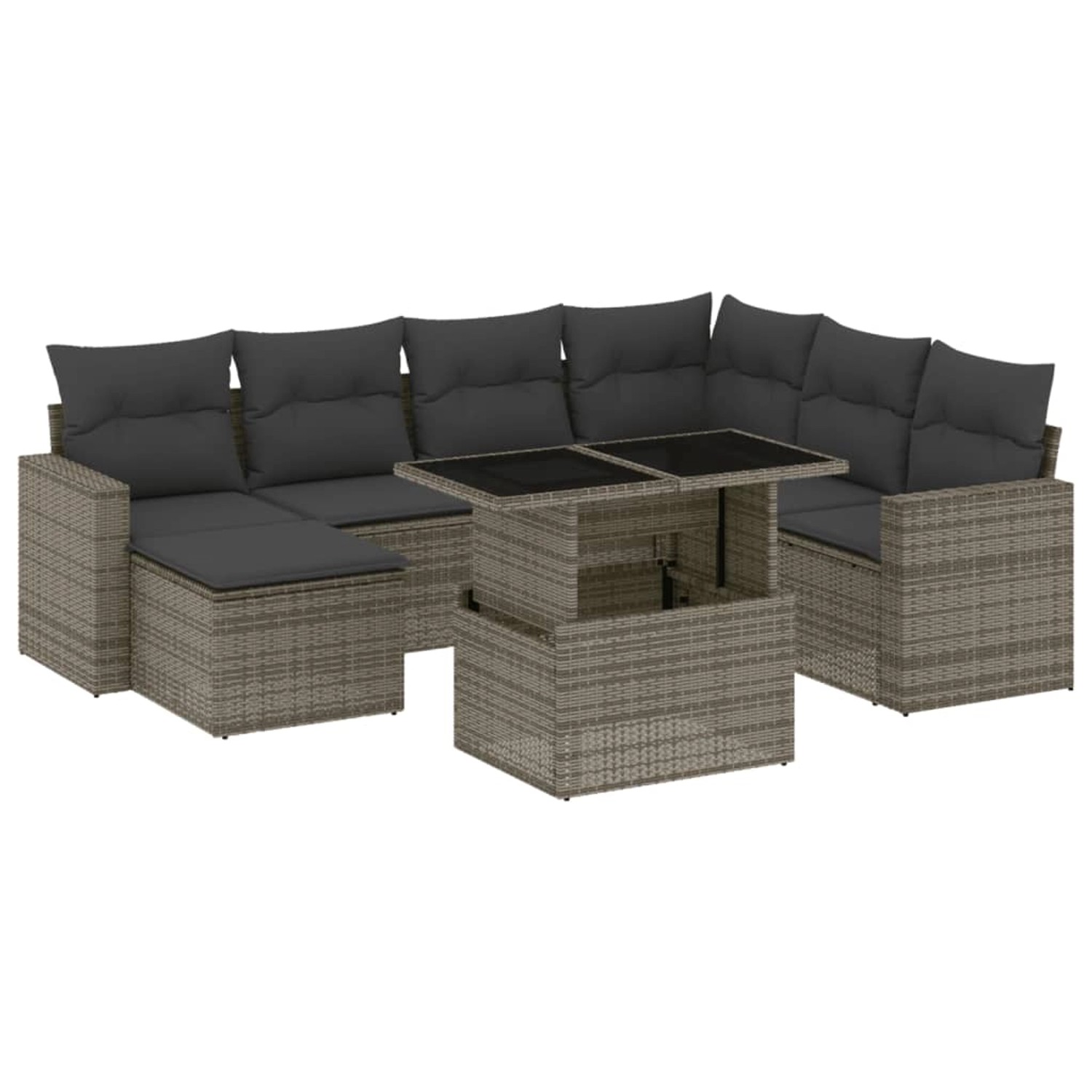 vidaXL 8-Tlg Garten-Sofagarnitur mit Kissen Grau Poly Rattan 3267440
