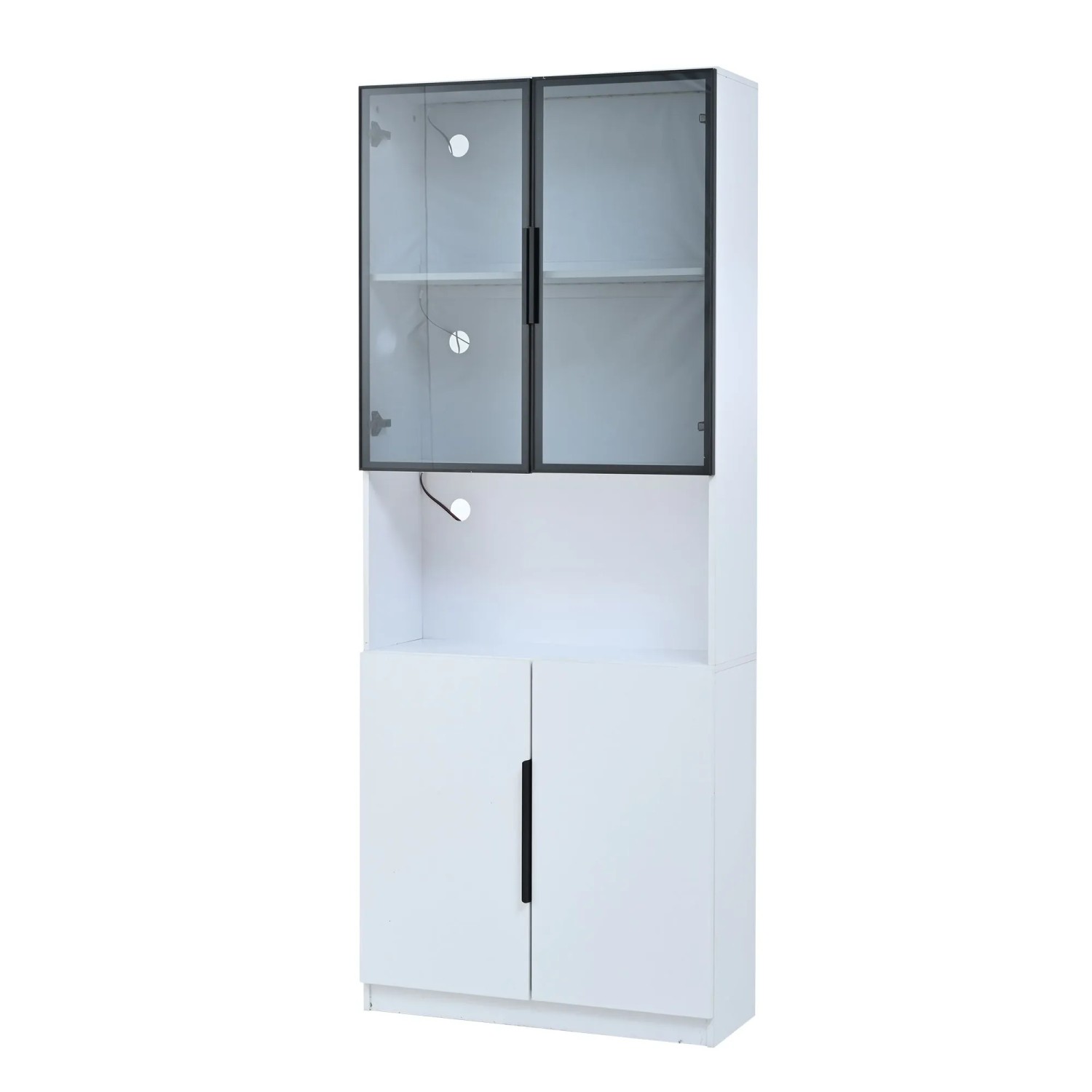 ModernLuxe Vitrine mit Glastüren Led Beleuchtung Ablage Spanplatte Weiß