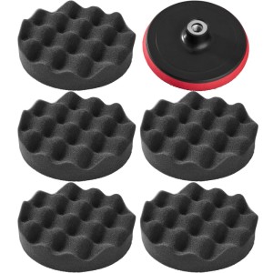 Tectake Polierschwamm Set, 6-teilig: 5 gewaffelte Polierschwämme (150mm) und 1 Polierteller.