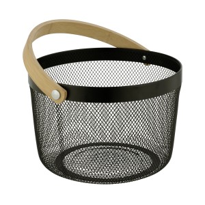 Schwarzer WENKO Badkorb Bambusa mit Bambusgriff für Badutensilien.