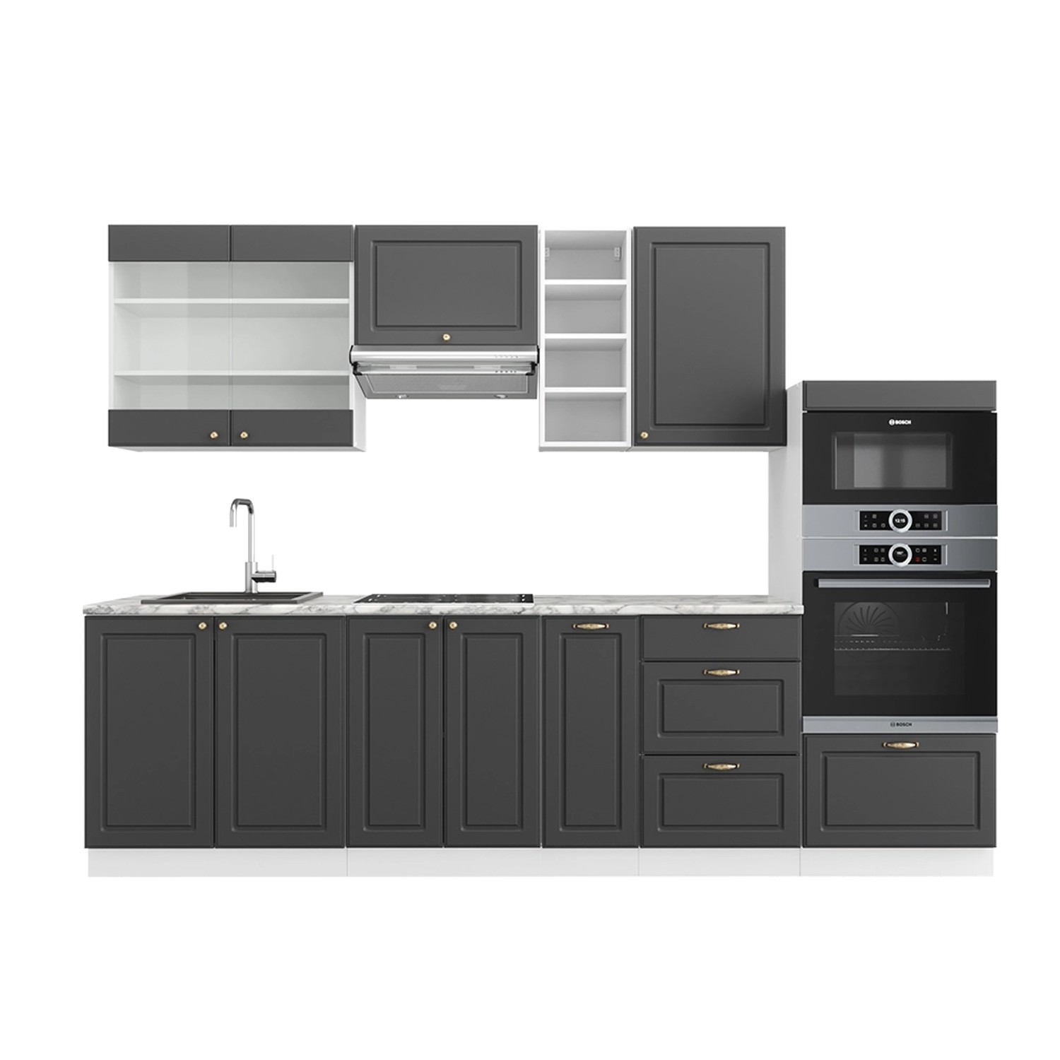Vicco Fame-Line Küchenzeile Anthrazit Landhaus/Weiß 280 cm ohne Arbeitsplat günstig online kaufen