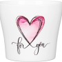 Scheurich Übertopf With Love, Ø 13cm, weiß mit rosa Herz und Schriftzug 'for you'.