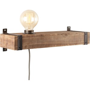 Brilliant Wandleuchte Woodhill: Schwarze Wandlampe aus Holz mit Zuleitung und Schalter.