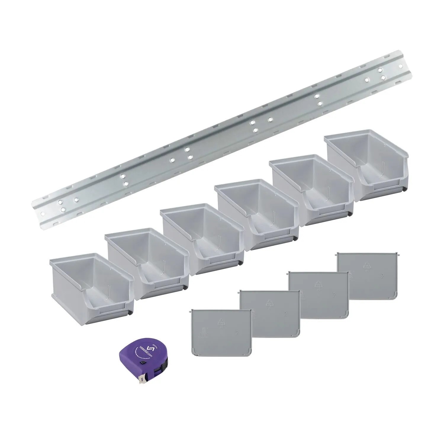 vasalat Set Stapelboxen Größe 2 160x102x75 mm Grau mit Schiene & Trennsteg 6 Stück