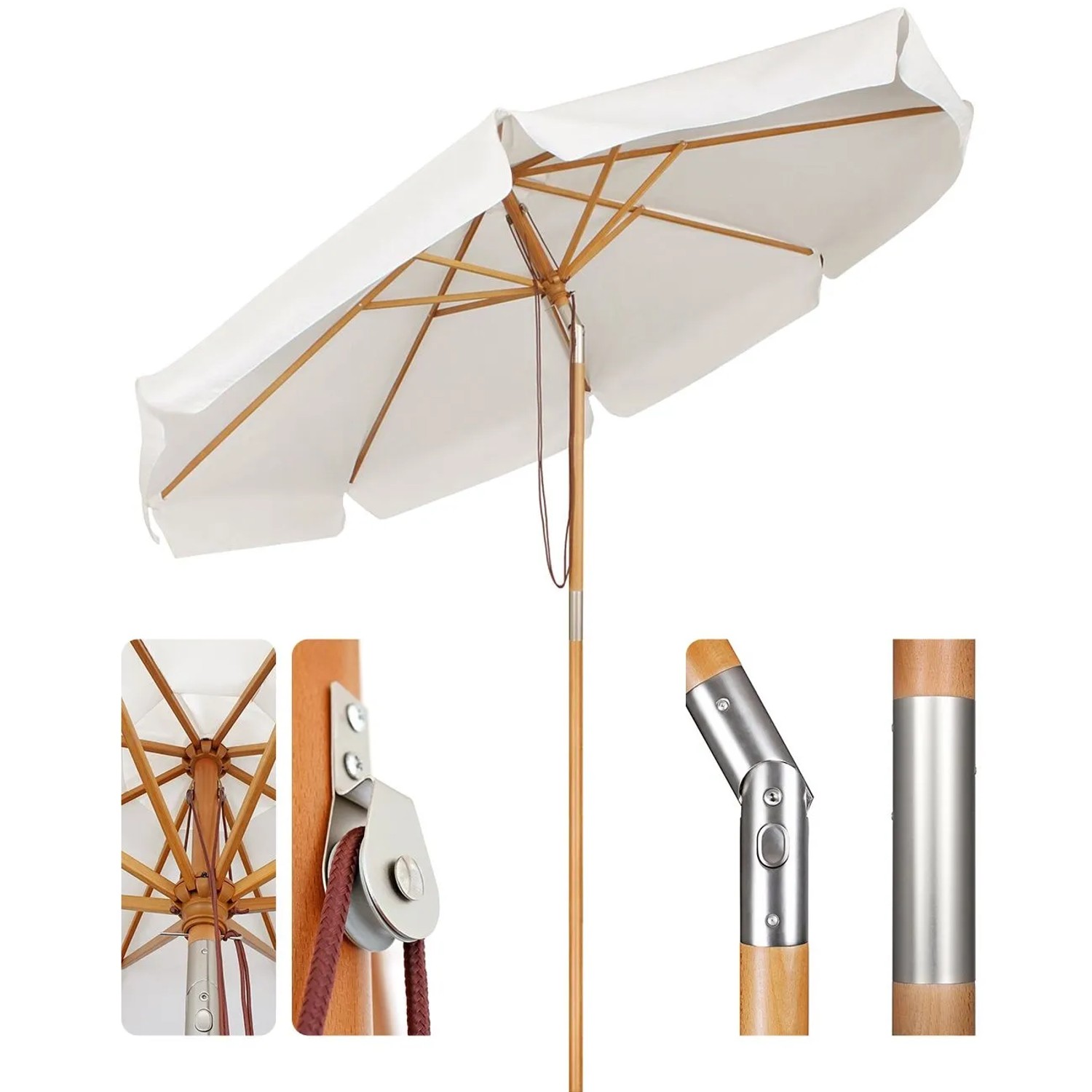 Sekey Sonnenschirm Holz Rund 300cm Knickbar Balkonschirm Gartenschirm Marktschirm Rostfrei Balkon Terasse Garten Sonnenschutz UPF50+