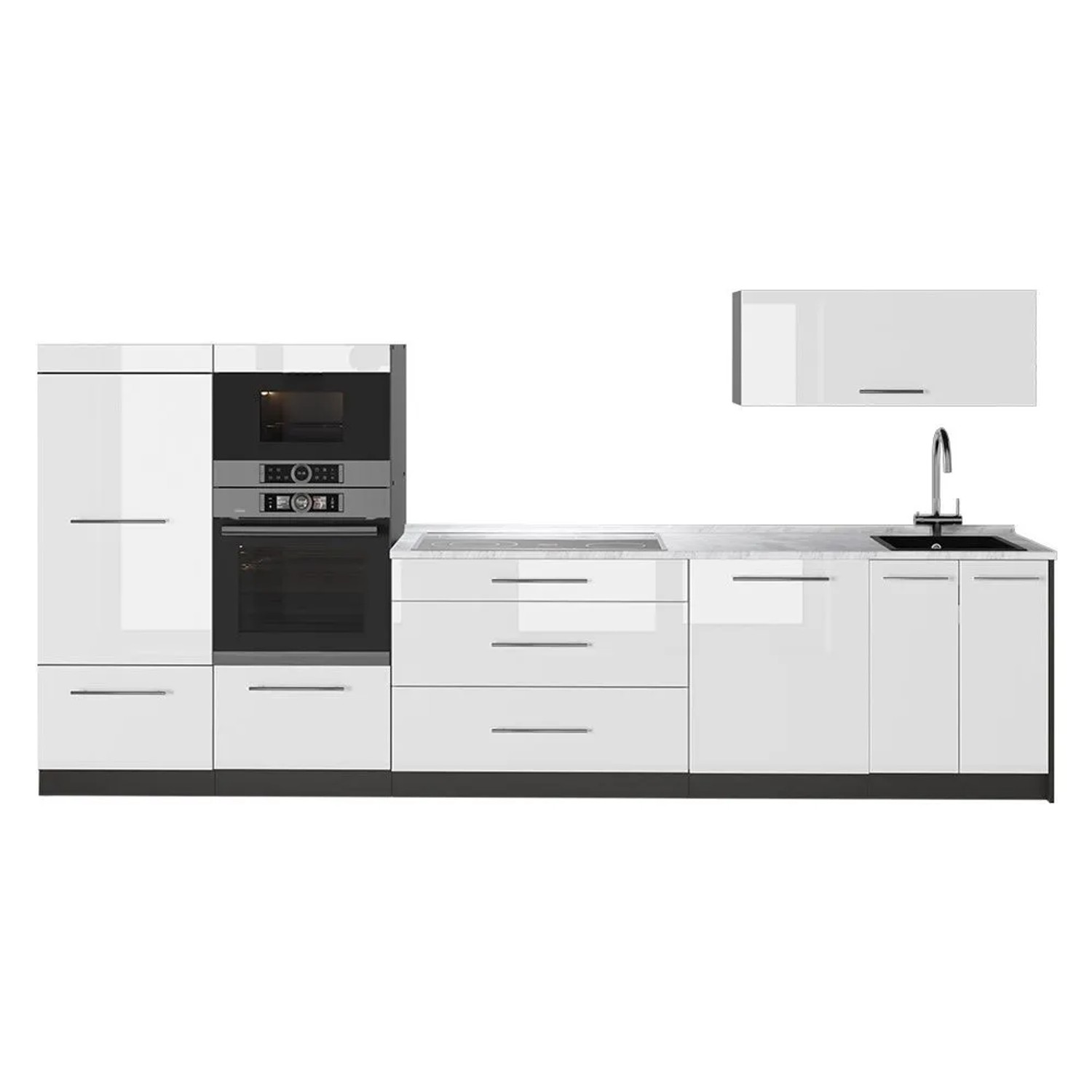 Vicco Küchenzeile Fame-Line Weiß Hochglanz/Anthrazit 340 x 154 AP Marmor Art Nr 64496