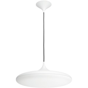 Weiße Philips Hue Pendelleuchte Cher mit Dimmschalter, höhenverstellbar.