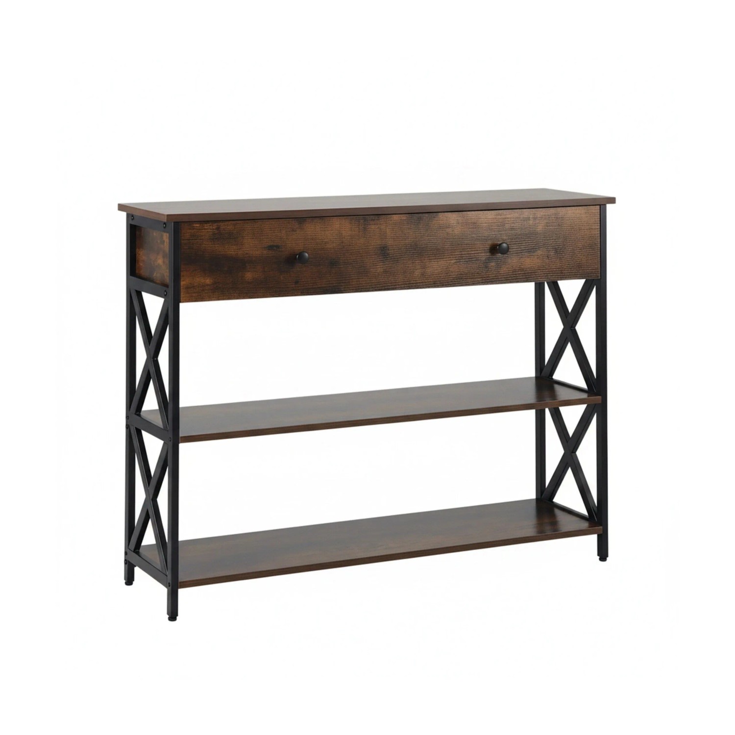 Relaxdays Konsolentisch MDF Eisen Dunkelbraun Schwarz mit Schublade Höhenverstellbar 80 cm x 100 cm x 30 cm 19,3 kg