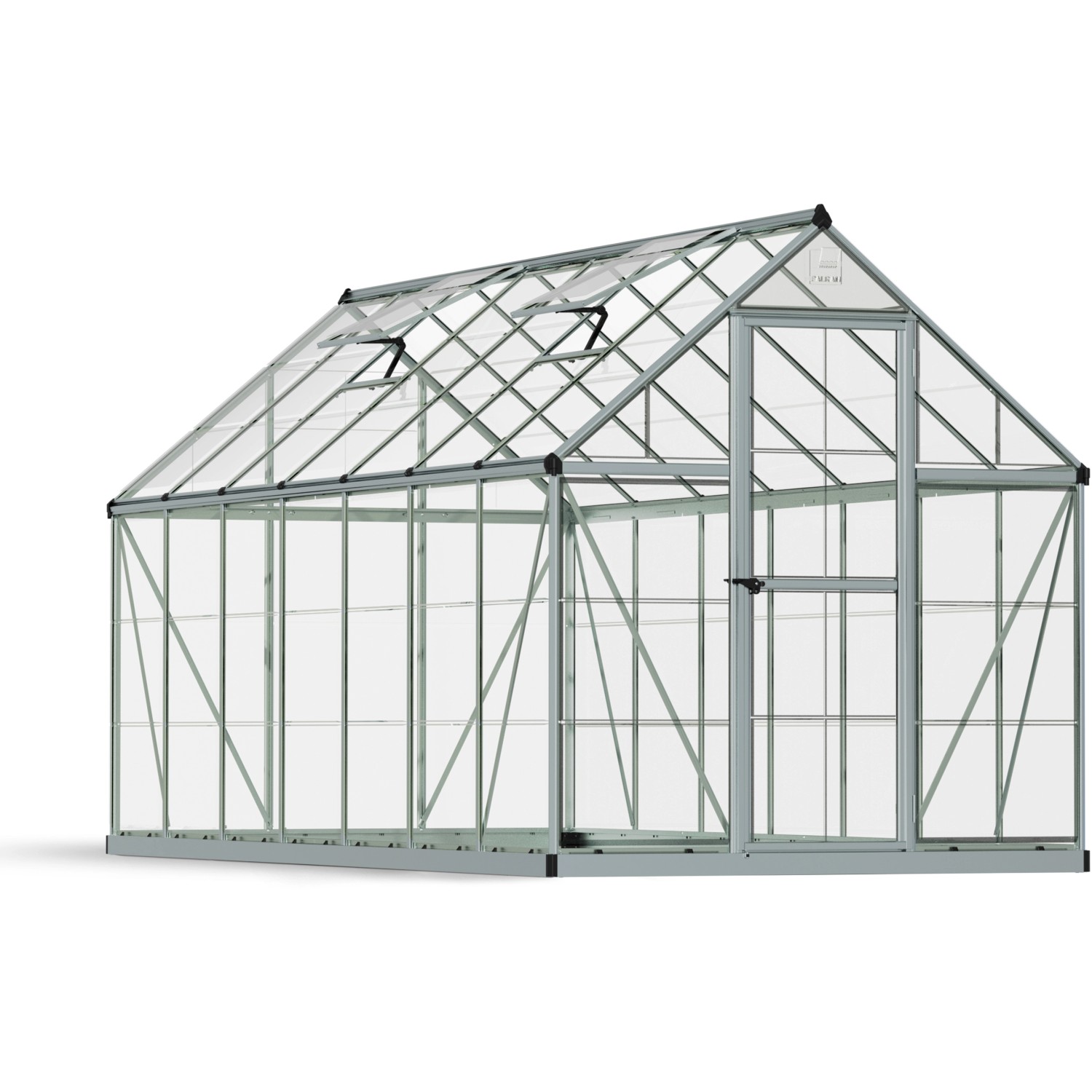 Palram Canopia Gewächshaus, 7,9 m², silber, mit Fundamentrahmen. Ideal für den Garten.