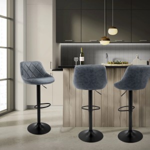 ML-Design Barhocker 2er Set, anthrazitfarbenes Kunstleder mit Rückenlehne und Fußstütze.
