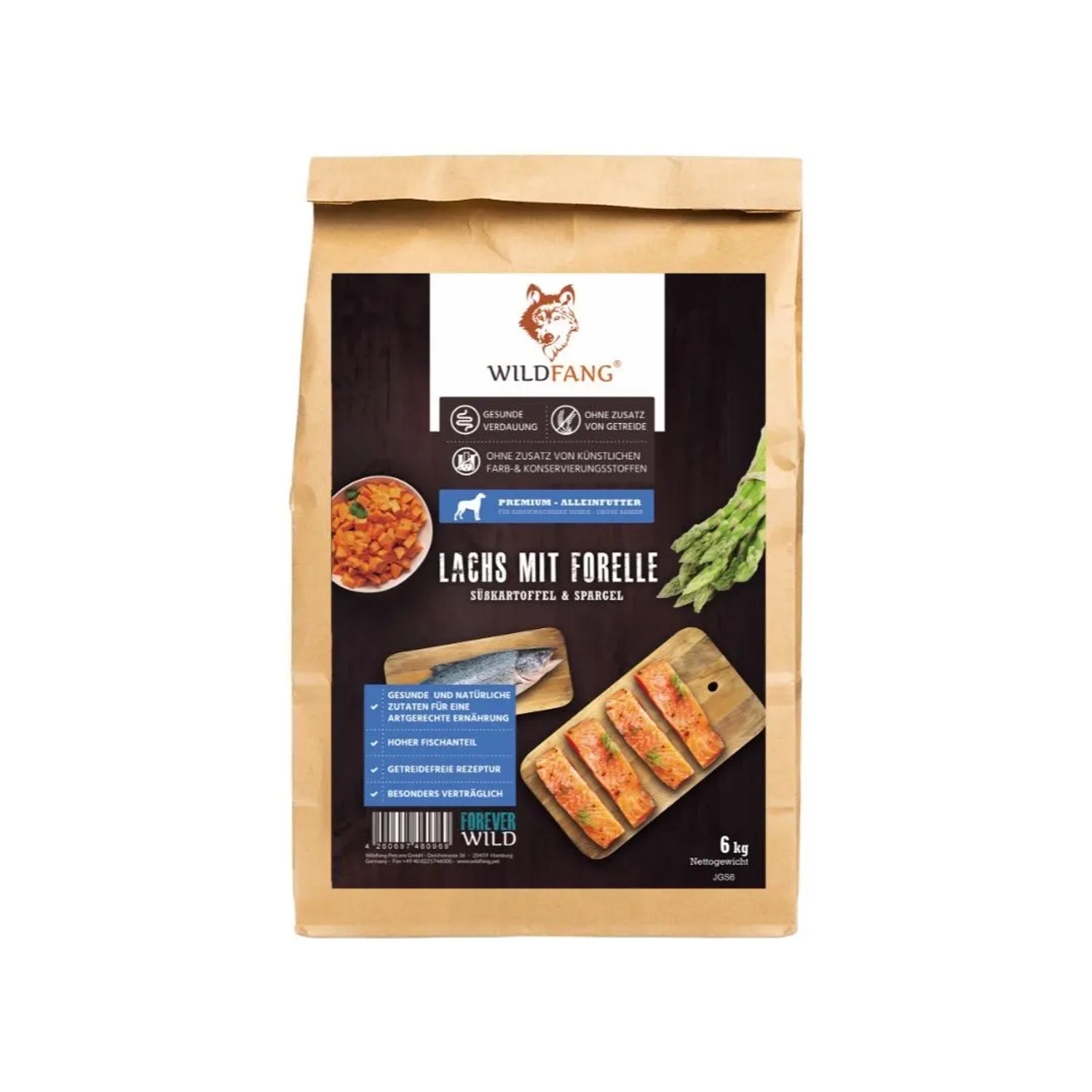 Wildfang Maxi Adult Trockenfutter mit Lachs und Forelle Getreidefrei 6 kg