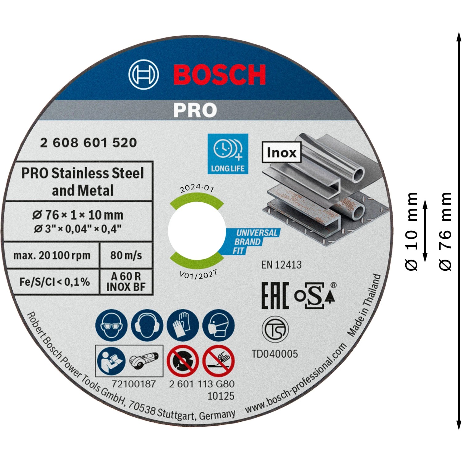 Bosch Trennscheibe Expert für Edelstahl, 76mm, blau-grau, Zubehör für Winkelschleifer zum Metallschneiden.