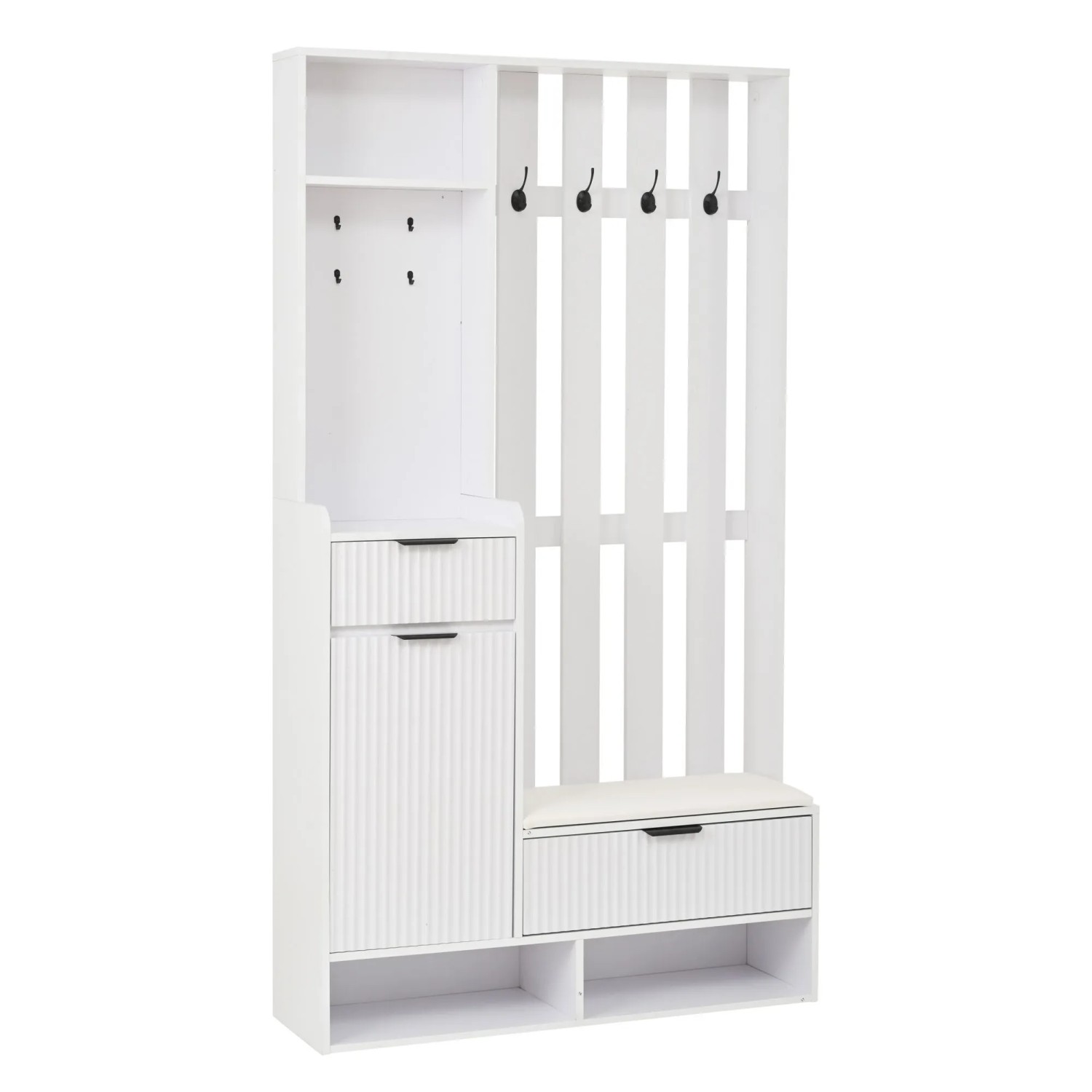 ModernLuxe Garderobe mit 8 Haken Schuhbank Schubladen Schränken und Ablagen Weiß