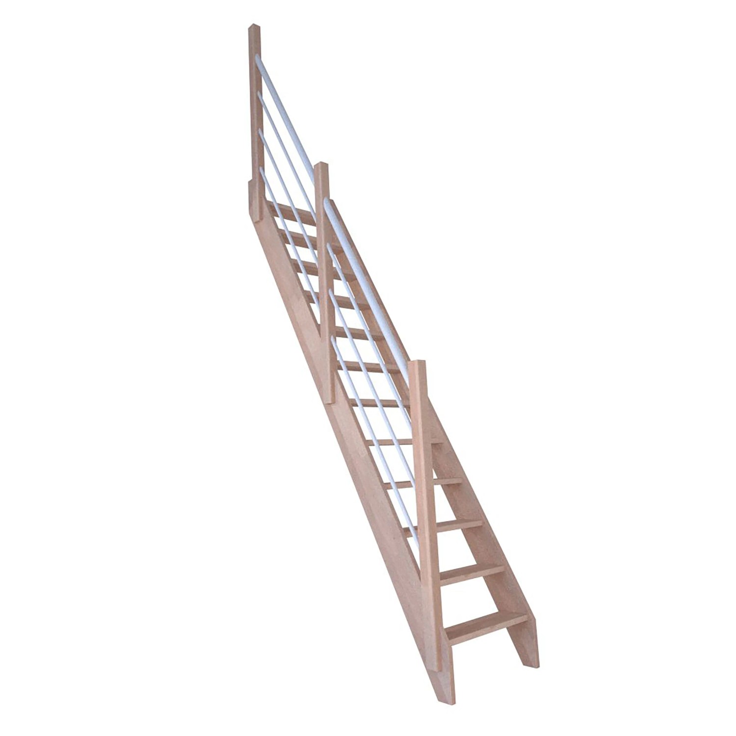 StarWood Treppe Buche 3000 Holz-Edelstahl-Geländer Weiß Links FSC® günstig online kaufen