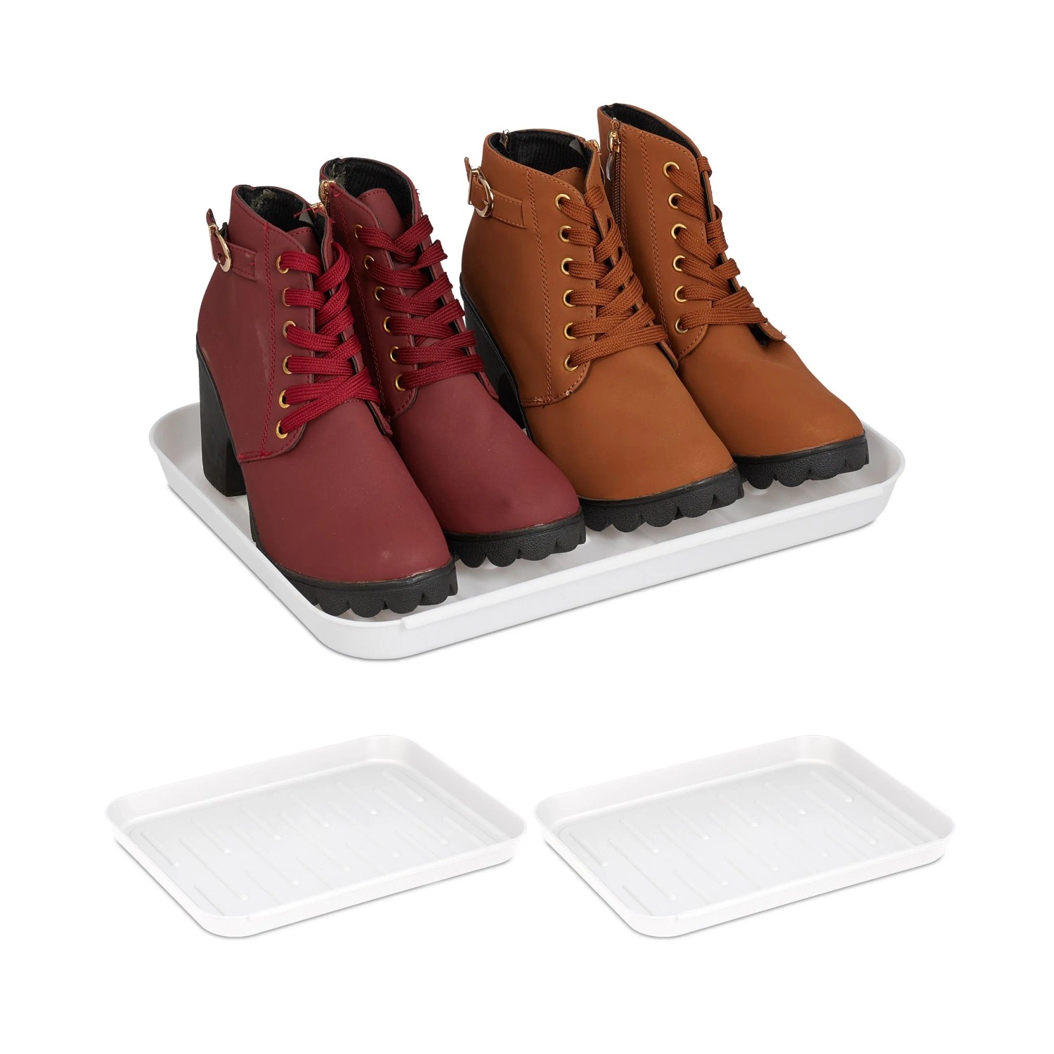 Relaxdays Schuhabtropfschale Kunststoff Weiß Abwaschbar 3er Set 35 cm x 27 cm x 3 cm 0,2 kg