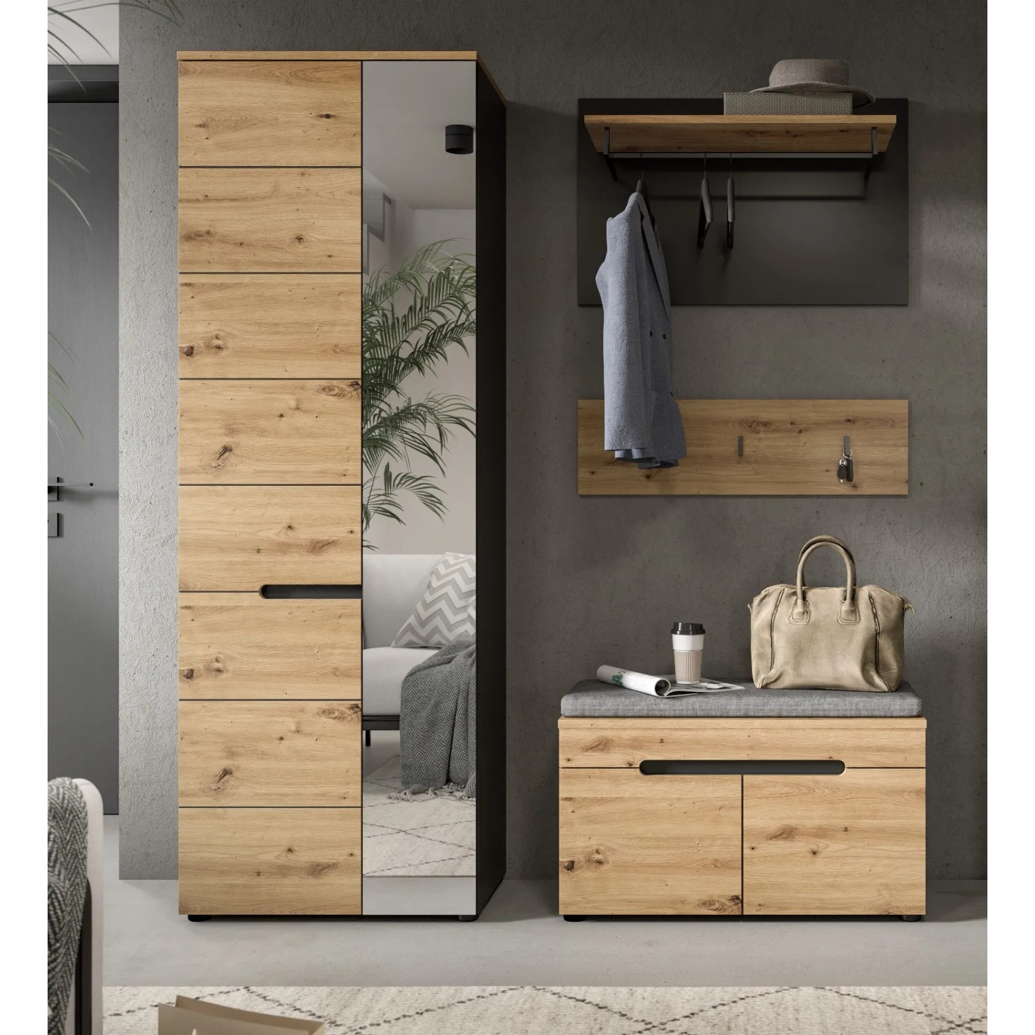 Inn.Furn Garderobenpaneel Eiche Grau 80 cm mit Kleiderstange Cooper_6