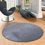 Runder, anthrazitfarbener Snapstyle Teppich Shine, weicher Velours, 200cm Durchmesser.