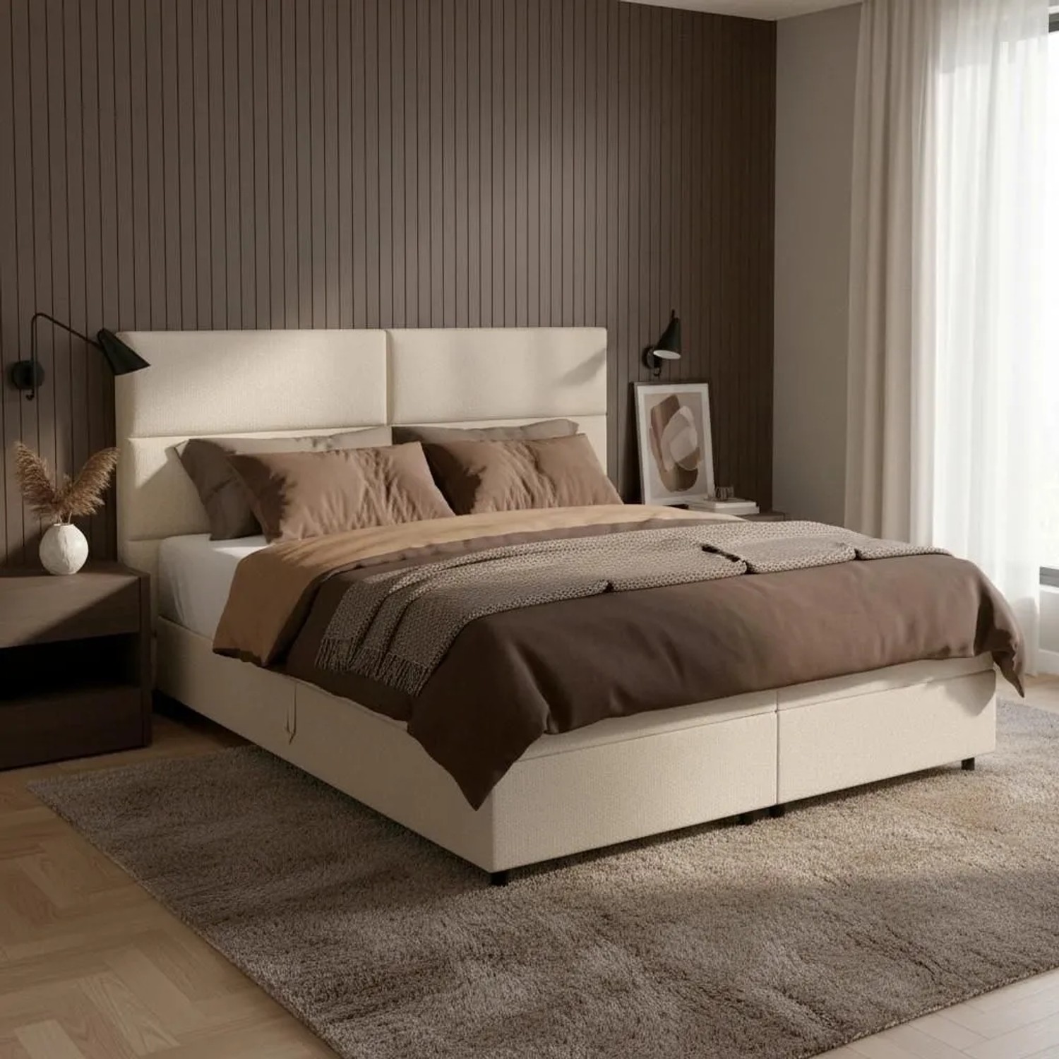 Bessagi Home Boxbett Lily Beige ca. 180x200 cm mit Topper