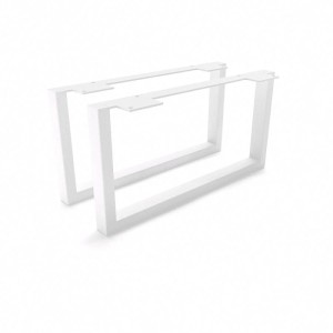 Zwei weiße HEVVA GRAZ Möbelfüße, 20 cm hoch, 40 cm tief, aus Metall mit Befestigungsplatte. Ideal für DIY Möbel.