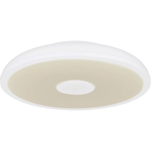 Weiße Globo LED-Deckenleuchte Raffy, Ø 28cm, mit integriertem Lautsprecher. Bad-Deckenleuchte.