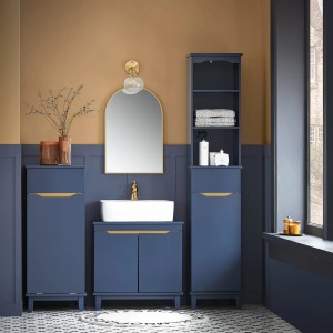 SoBuy Waschbeckenunterschrank BZR113-B, blau, 60 cm, mit zwei Türen. Badezimmer Möbel Set.