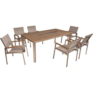 7-teiliges Gartenmöbel-Set Florence in Champagner mit Tisch und 6 Stapelstühlen.
