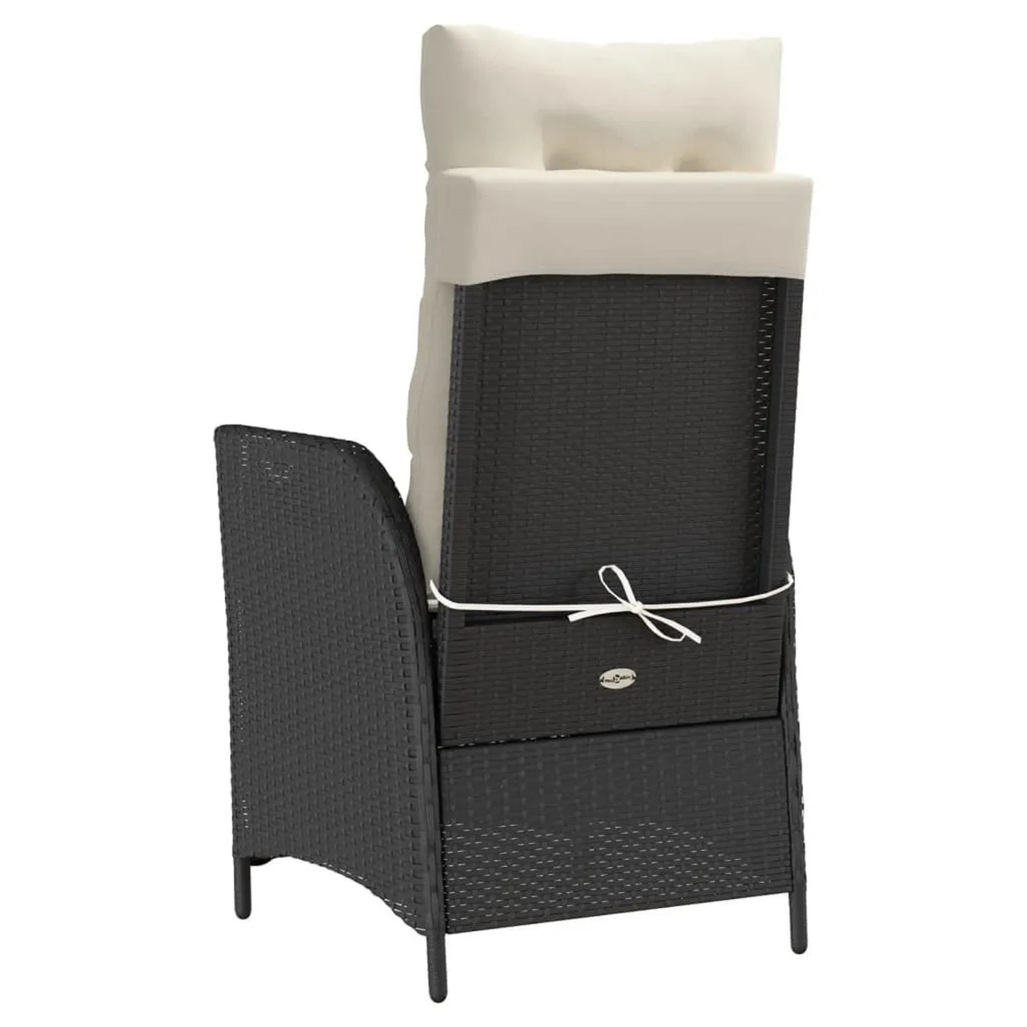 Schwarzer, verstellbarer vidaXL Gartensessel mit Fußteil und cremefarbenen Kissen (2er-Set).