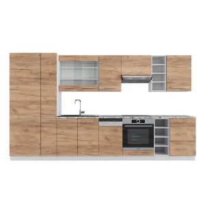 Vicco Fame-Line Küchenzeile in Goldkraft Eiche/Weiß, 355 cm breit, ohne Arbeitsplatte.