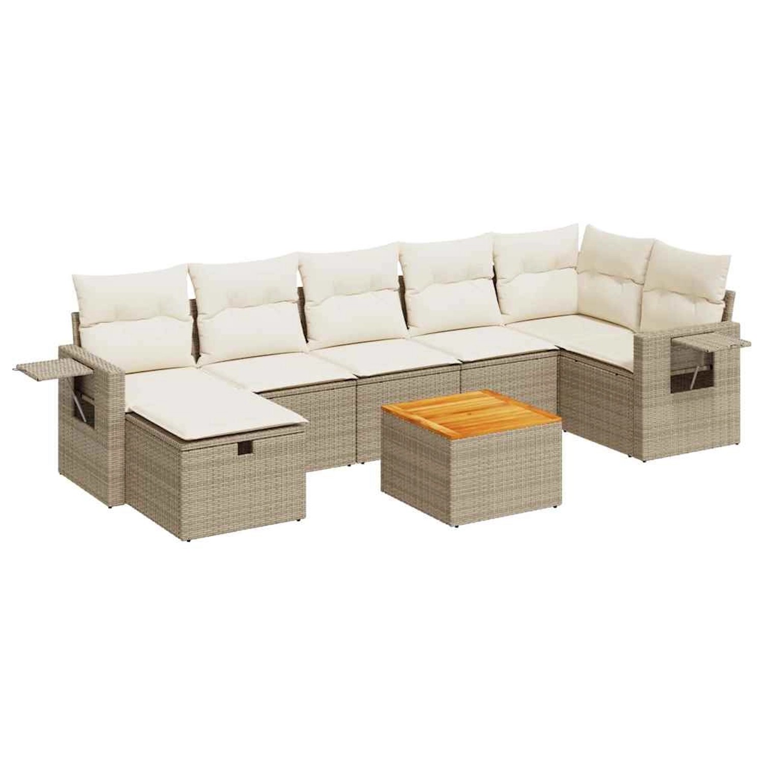 vidaXL 8-Tlg Garten-Sofagarnitur mit Kissen Beige Poly Rattan 3325824