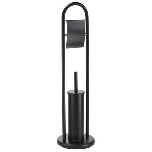 Schwarze MSV WC-Garnitur Abby aus Stahl mit WC-Bürste und Toilettenpapierhalter.