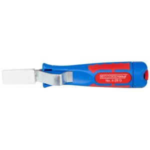 WEICON Kabelmesser 4-28G, blau/rotes Kabelentmantelungswerkzeug mit Schutzkappe.