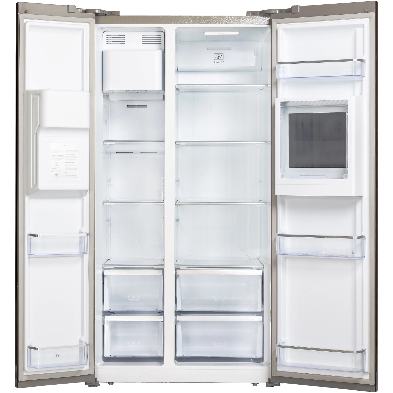 Offene Wolkenstein Kühl-Gefrierkombination WSBS590ICMEIX im Inox Design mit Fächern und Schubladen.