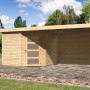 Karibu Holz-Gartenhaus Linköbing mit Flachdach und Anbau, unbehandelt.