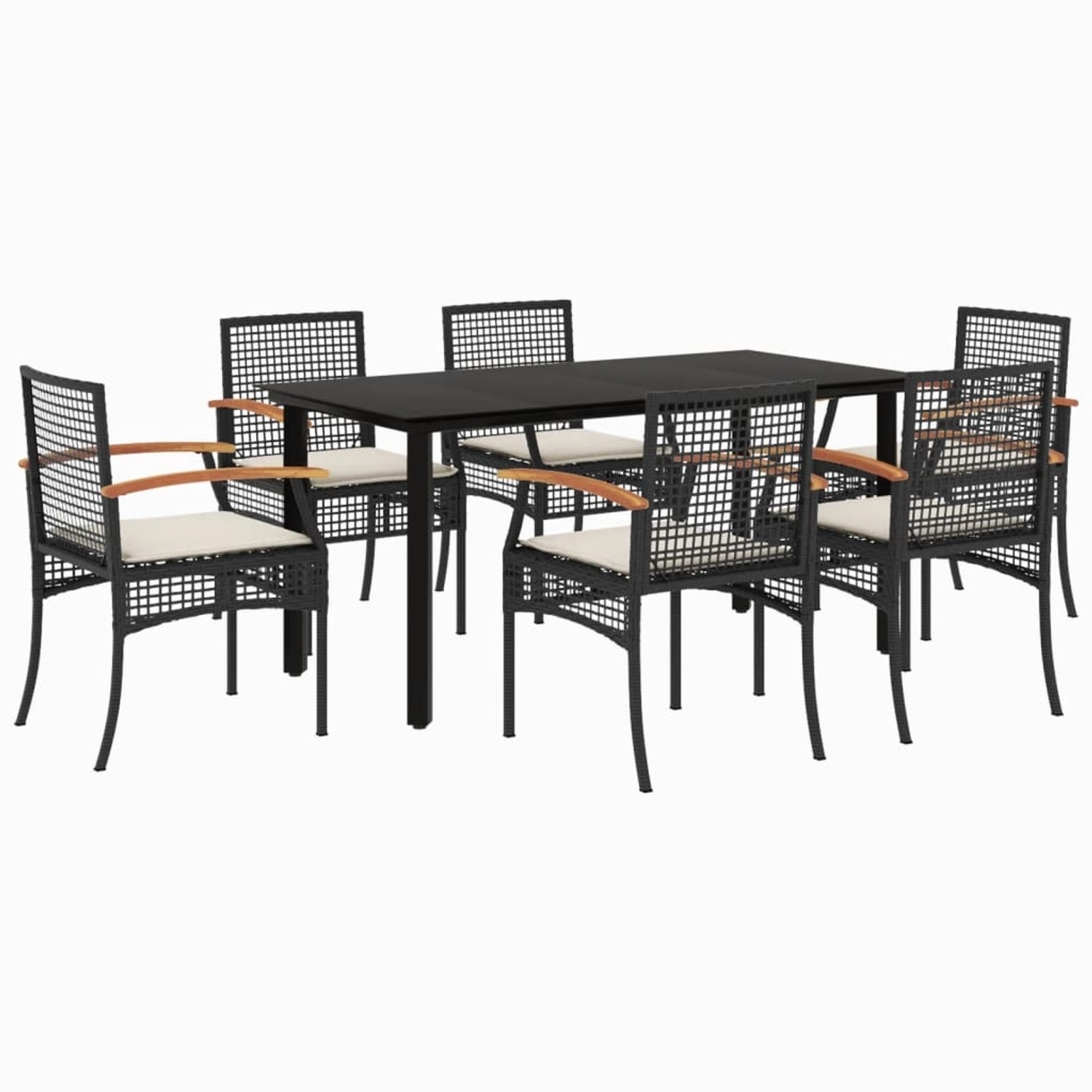 vidaXL 7-Tlg Garten-Essgruppe mit Kissen Schwarz Poly Rattan 3213607 günstig online kaufen
