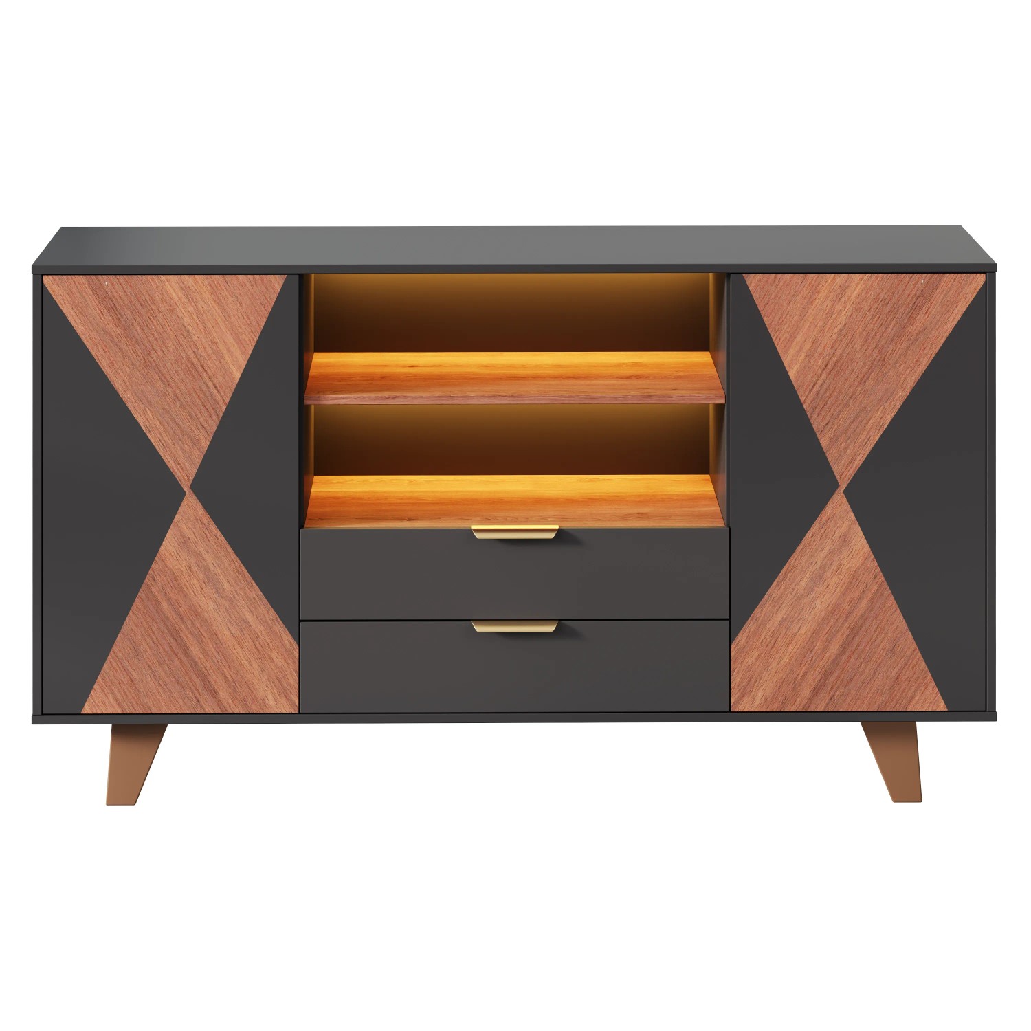 Merax Sideboard 150x40x90 cm LED Schubladen Verstellbare Einlegeböden