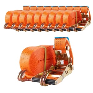 10 orangefarbene TRUTZHOLM Spanngurte mit Ratsche, 10 m lang, für Autoanhänger.