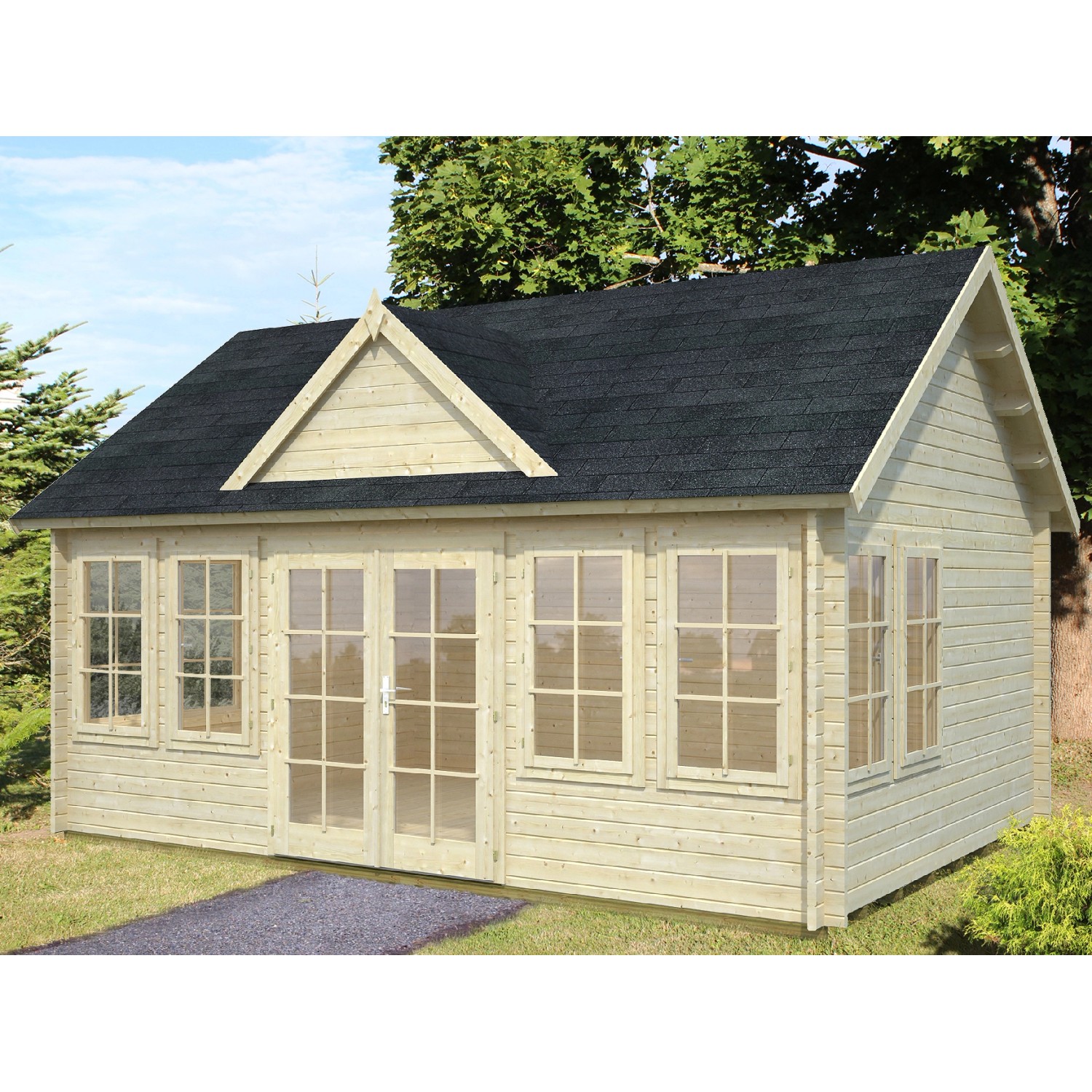 Palmako Claudia Holz-Gartenhaus Natur Satteldach Unbehandelt 530 cm x 380 cm