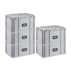Graue Euroboxen NextGen Portable im 5er-Set, stapelbare Transportboxen mit Griffen.