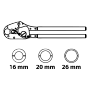 Kirchhoff Handpresszange mit Einsätzen für 16, 20, 26 mm Mehrschichtverbundrohre.