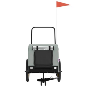 vidaXL Hundeanhänger in Grau/Schwarz: Oxford-Gewebe, Eisenrahmen, mit Sicherheitsflagge für Fahrrad.