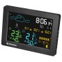 Schwarze Bresser Wetterstation MeteoTemp Baro HZ mit Farbdisplay und Außensensor.