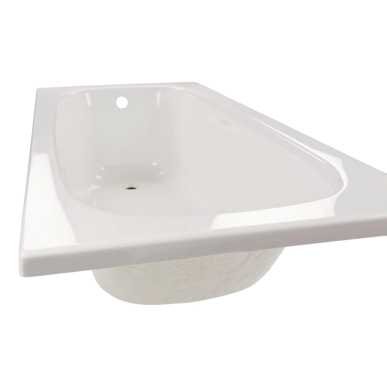 Weiße Calmwaters Rechteck-Badewanne 170x75 cm mit Wannenfuß und Ablaufgarnitur.